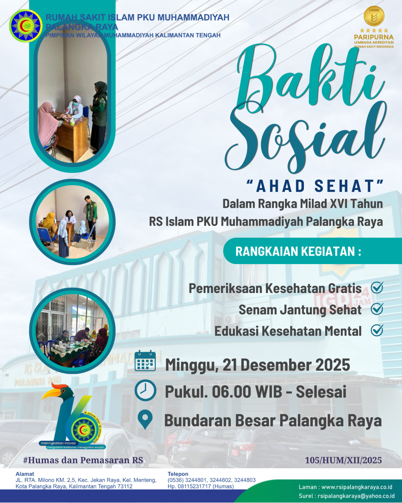 Pemeriksaan Kesehatan Gratis di Car-Free Day, Semarak Milad ke-16 RS Islam PKU Muhammadiyah Palangka Raya